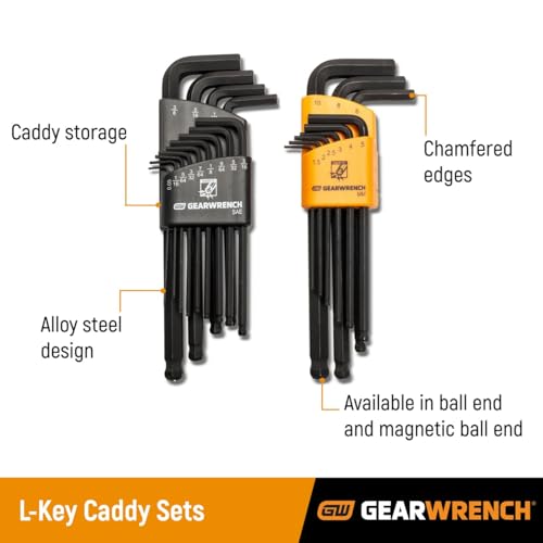 جير رينش GEARWRENCH مجموعة مفاتيح سداسية ذات نهاية كروية مغناطيسية طويلة مكونة من 31 قطعة SAE/Metric/Torx - 83527 كبير - Image 4